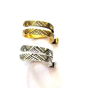 Adjustable metal crochet ring yarn guide finger knitting accessory tribal pattern open ring set.