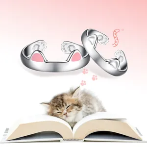 Niedlicher Katzenohr Pfoten Offener Ring für Damen, silberne verstellbare Schmuckaccessoires.