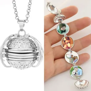 Rétro Multicouche Pliant Ailes Médaillon Boule Pendentif Collier Ouvrable Mémoire Album Photo Mode Bijoux Cadeau