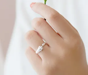 Süßer Katzenpfoten Offener Ring für Damen, verstellbarer Finger Schmuck Accessoires silber.