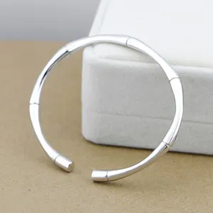Men silver bamboo open bangle bracelet retro geometric cuff fashion jewelry wholesale