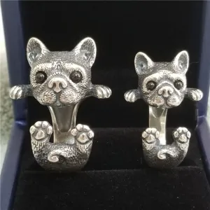 Detailansicht Retro silbernes niedliches Tier Umarmung Ring, feine Textur für Damenschmuck