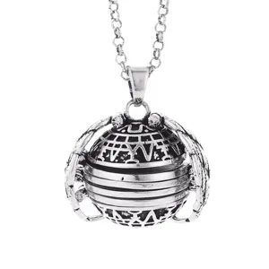 Collier médaillon à ailes multicouches argenté, pendentif boule ouvrante bijoux DIY.