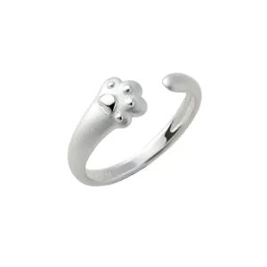 Niedlicher offener Katzenpfoten Ring in Silber für Damen, minimalistischer Tierschmuck.