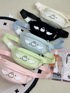Cute cat embroidery canvas chest bag stylish student crossbody bag casual multi-color waist pack