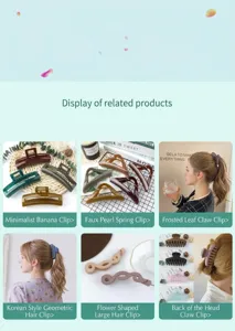 Detailed view of various stylish hair claw clips, retro brown and geometric designs for women.
