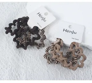 Vintage brown wavy hair ties set for women, elegant daily hair accessories and ponytail holders.