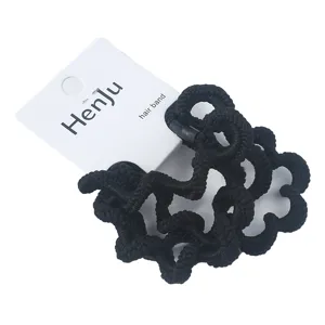 Black wavy hair bands high elasticity hair ties with display card for women daily use