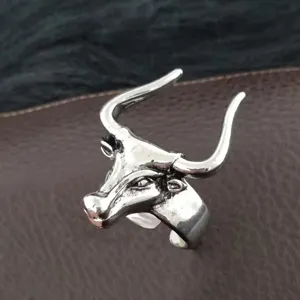 Vintage Punk Bull Head Open Ring Retro Silver Animal Finger Ring Adjustable Jewelry