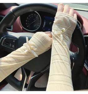 Manichette protezione solare ghiaccio seta donna guida auto perla fiocco braccio morbide