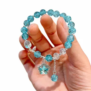 Magnifique bracelet en perles de cristal craquelé bleu avec pendentif étoile pour femme bijou