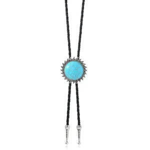 Vintage turquoise bolo das voor heren en dames, westerse punk stijl leren koord halsketting.