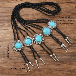 Vintage turkoois bolo tie ketting voor heren en dames, punk lederen touw ketting sieraden.