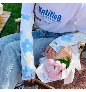 Manches de protection solaire en soie glacée à fleurs, manchons de cyclisme d'été.