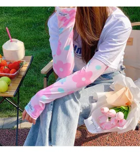 Manchettes de protection solaire en soie glacée pour femmes, motif floral, cyclisme en plein air.