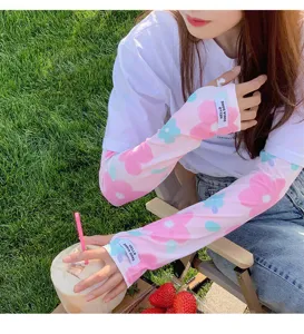 Manches de protection solaire en soie de glace pour femmes, jolies imprimés floraux.