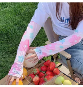 Manches de protection solaire en soie glacée pour femmes motif floral cyclisme en plein air