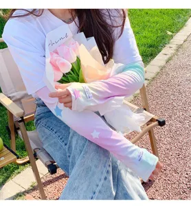 Manches de protection solaire dégradées pour femmes, en soie glacée avec jolis motifs d'étoiles.