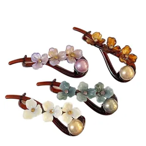 Pince à Cheveux Fleur Acrylique Douce Élégante Perle Artificielle Strass Épingle à Cheveux Accessoires pour Femmes