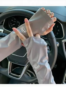 Manches en soie glacée de protection solaire d'été pour femmes, respirantes gris