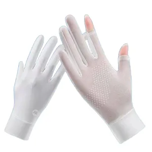 Gants de cyclisme d'été pour femmes en soie glacée anti-UV tactiles antidérapants respirants
