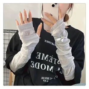 Maniche di protezione solare estive da donna con elegante fiocco di perle, traspiranti e anti-UV.
