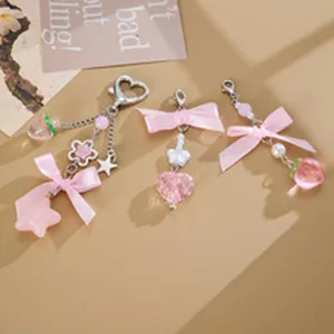Süße rosa Schleife Herz Stern Anhänger Schlüsselanhänger süße Taschenaccessoires Set