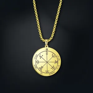 Collar con colgante de amuleto pentagrama de Salomon de acero inoxidable chapado en oro.