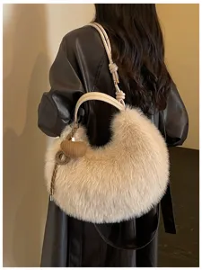 Sac a main epaule en peluche duveteuse pour femme automne hiver sac croissant elegant chic