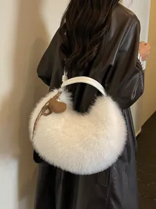 Sac Cab CAB en Fausse Fourrure Pelucheuse pour Femmes Hiver Chaud Sac à Bandoulière Décontracté Léopard Grand Sac à Main Commuteur Avec Pendentif