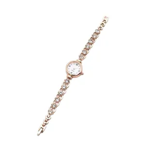 Elegant rose gold women quartz watch with sparkling rhinestone bracelet main item display