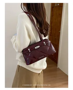Korean style soft leather quilted shoulder bag with metal lock for women commuter chic.