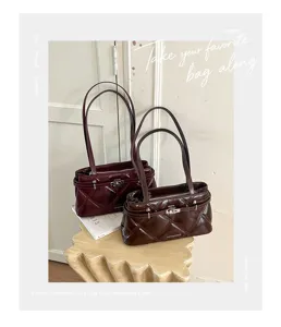 Korean Style Soft Leather Quilted Shoulder Bag Women Fashion Commuting Underarm Bag Brown