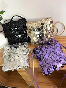 Moda Donna Mini Borsa per Cellulare a Tracolla con Paillettes Scintillanti Minimalista in Pelle PU Piccola Borsa a Spalla con Catena