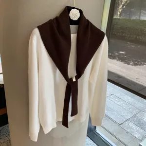 Knitted shawl sweater set women autumn winter chic layered pullover fake collar scarf