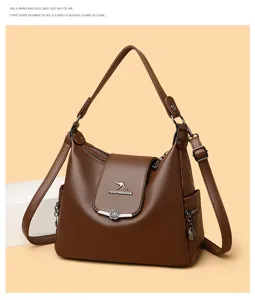 Borsa a tracolla marrone elegante da donna grande capacità borsa tote in pelle sintetica