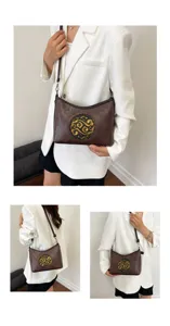 Sac à bandoulière vintage en cuir véritable pour femme style chinois gaufré élégant