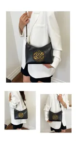 Femme sac à bandoulière en cuir véritable style chinois rétro sac porté épaule doré