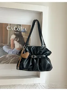 Sac cabas épaule plissé décontracté rétro grande capacité en cuir sac main détail