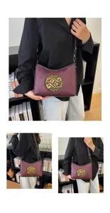 Vue détaillée du sac à bandoulière en cuir véritable de style chinois rétro rouge.