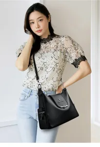 Donna moda grande capacità borsa a spalla tracolla casual tote bag nero scomparti multipli
