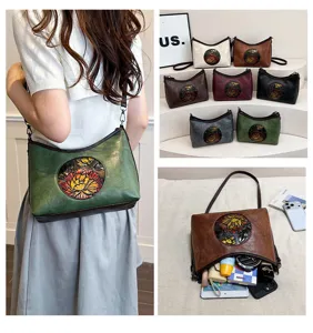 Sac bandoulière rétro pour femme, sac fourre-tout ethnique décontracté avec motif floral.