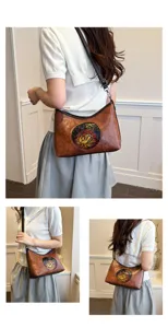 Sac à épaule rétro fleuri gaufré femme décontracté sac à main élégant détails