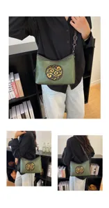 Sac à bandoulière en cuir véritable style chinois pour femme, sac rétro en cuir de vache.