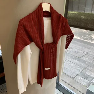 Bufanda chal de punto de 100% lana color solido para mujer invierno calido estilo capas detalle