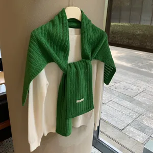 Bufanda chal de punto de lana pura de color sólido, protección cálida para el cuello mujeres
