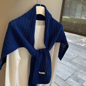 Bufanda chal de pura lana tejida de color solido, abrigo acanalado calido para mujer.