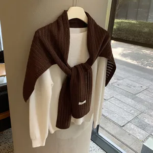 Bufanda chal de punto de lana lisa mujeres invierno chaleco capas cálido y moda