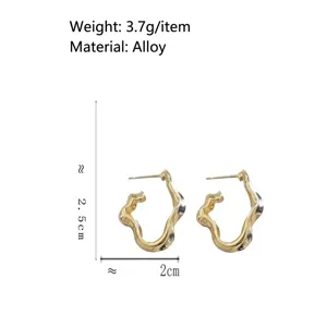 Gold-plated irregular metal hoop earrings, lightweight alloy minimalist style daily jewelry.