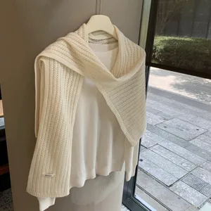 Elegante bufanda chal y jersey de punto 100% lana lisa conjunto casual ropa abrigada